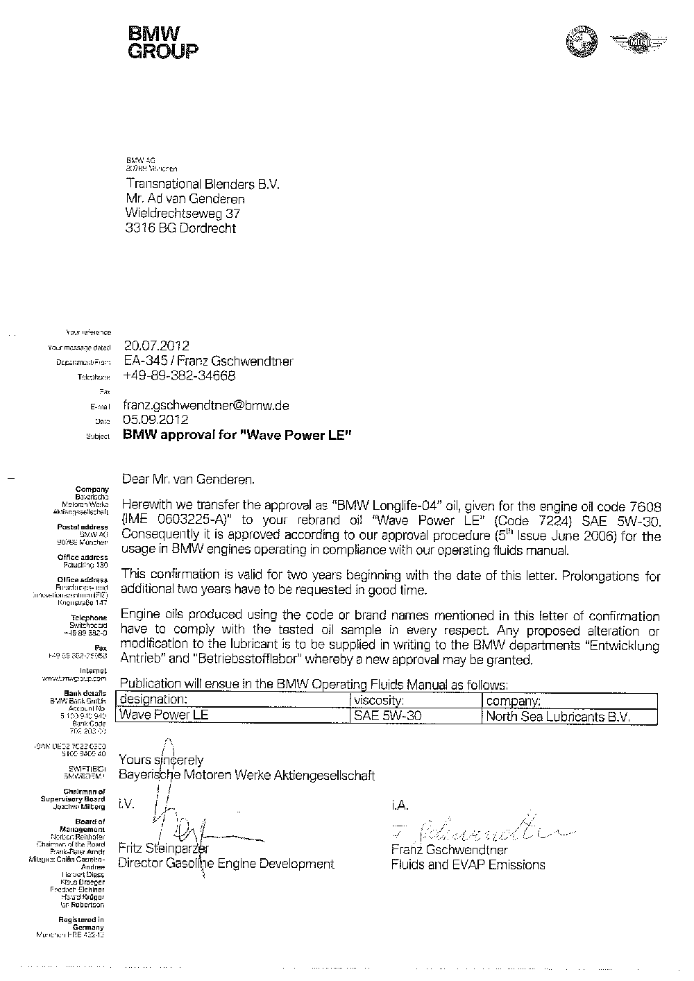 Моторное масло для BMW WAVE POWER LE 5W30 BMW