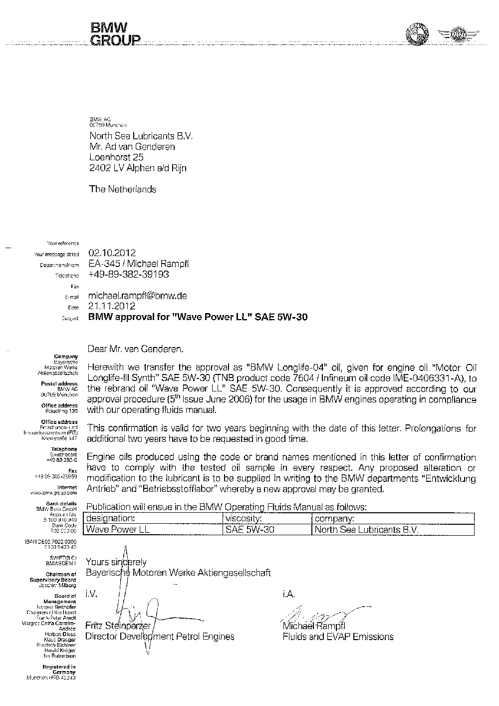 Моторное масло для BMW WAVE POWER LL 5W30 BMW