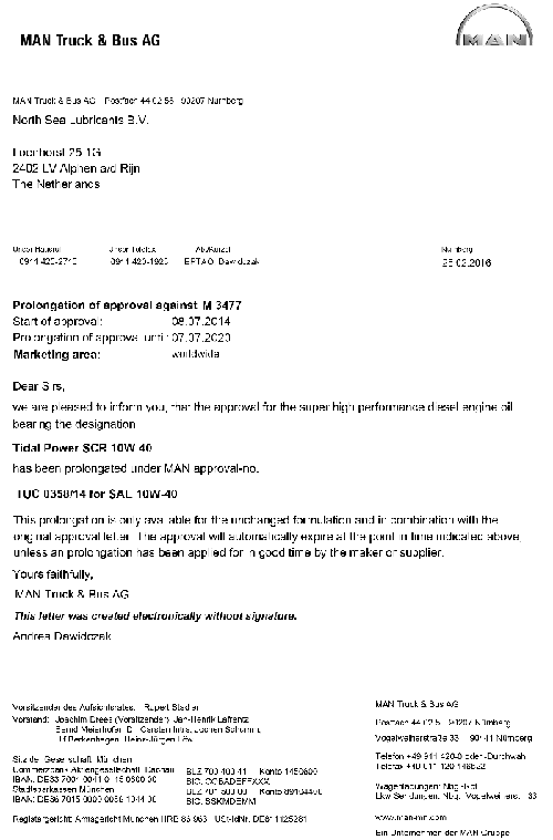Моторное масло для MAN TIDAL POWER SCR 10W40 PROLONGED MAN