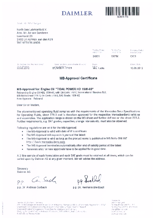 Моторное масло для Mercedes TIDAL POWER HD 15W40