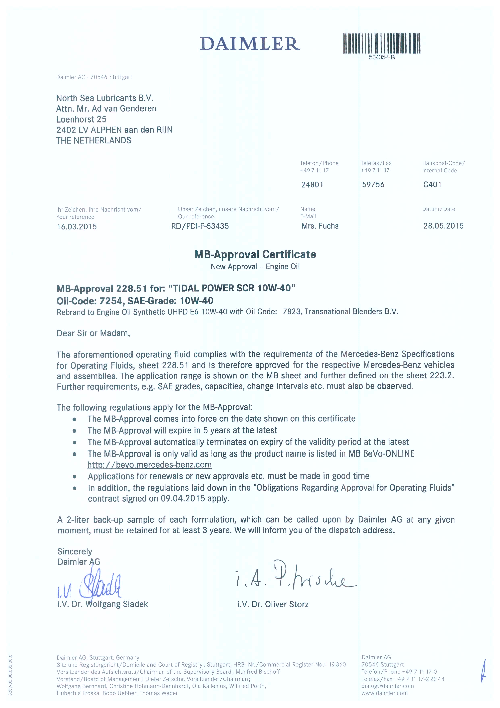 Моторное масло для Mercedes TIDAL POWER SCR 10W40 MB