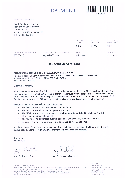 Моторное масло для Mercedes WAVE POWER LL 5W30