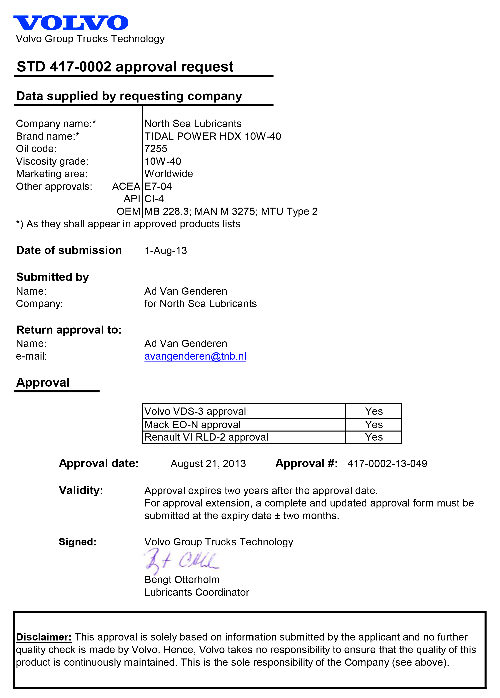 Моторное масло для Volvo TIDAL POWER HDX 10W40