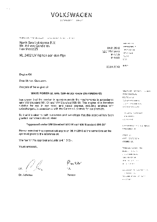 Моторное масло для VW WAVE POWER SL 10W40