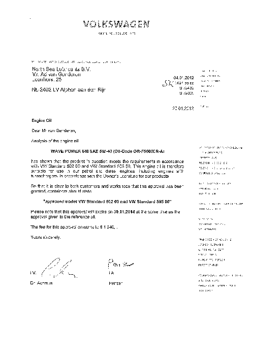 Моторное масло для VW WAVE POWER SM 5W40